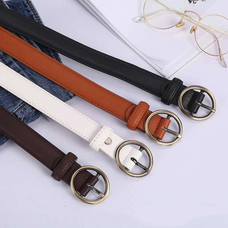 

Round metal buckle women belt casual jeans retro style belts all-match imitation leather adjustable four-color candy color