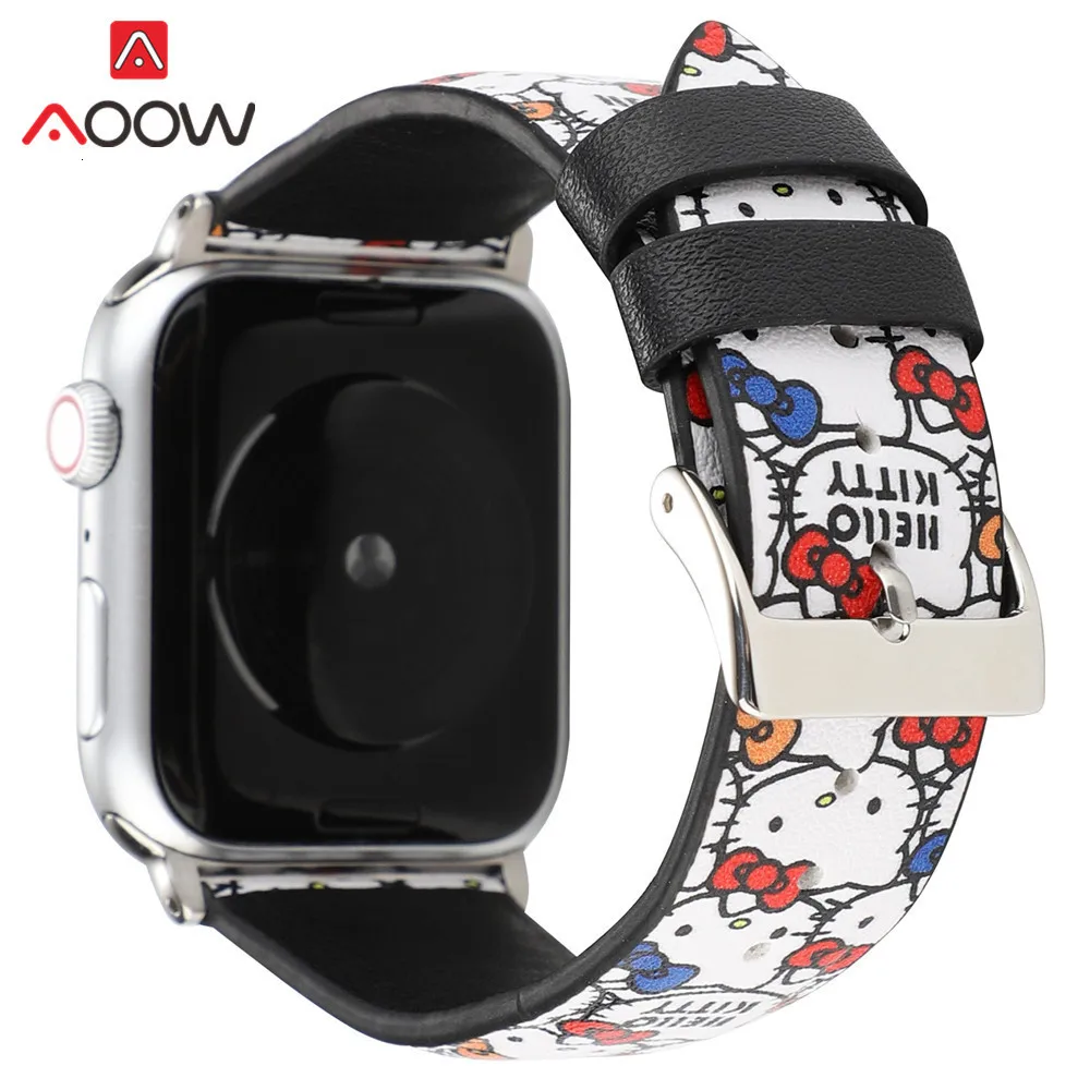 Кожаный ремешок для часов с мультяшным принтом для Apple Watch 40 мм 44 мм 38 мм 42 мм Микки браслет с подвеской в виде мыши ремешок для iWatch 1 2 3 4