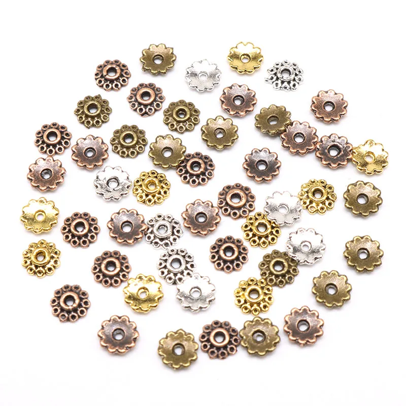 

Small Flower Beads Caps Mix Spacer Beads 5mm 100/200pcs Tibetan Silver Plated Zinc Alloy End Caps Pattern Bead Caps