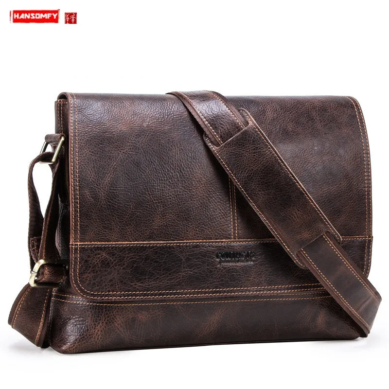 Genuine leather men's shoulder messenger bag diagonal bags Retro crazy horse leather men vintage bag