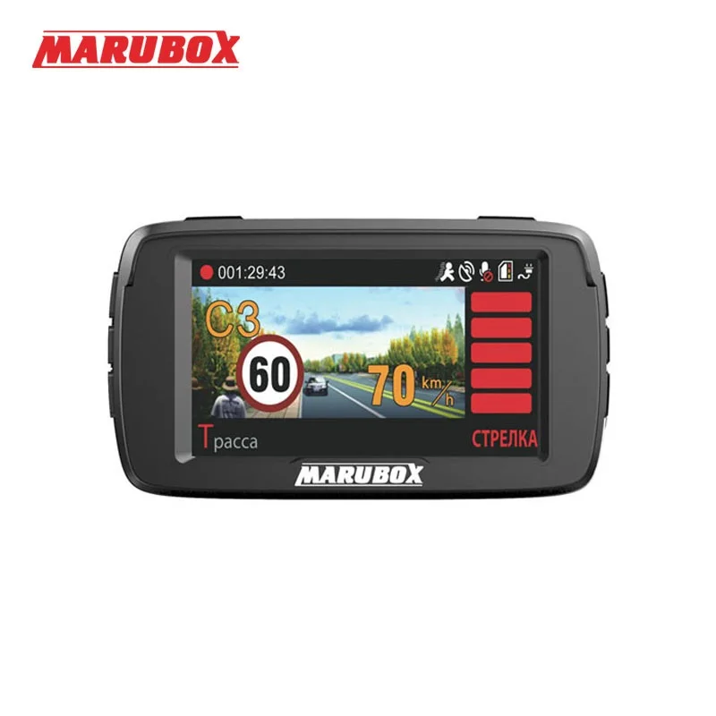 MARUBOX M600R Видеорегистраторы автомобильные 3 в 1 радар-детектор и GPS-информатор Разрешение Super HD 1296P Угол обзора 170° Процессор Ambarella A7LA50 Русифицированный видеорегистратор с антирадаром Комбо устройства