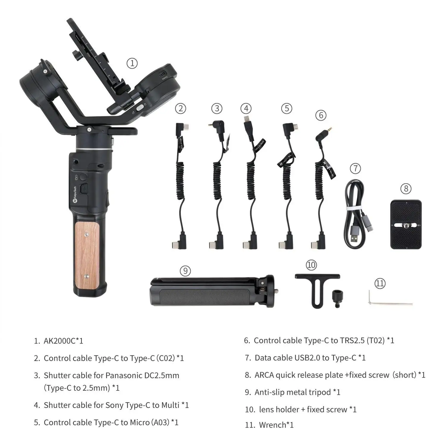 FeiyuTech AK2000C 3 осевая складная съемная пластина Стабилизатор DSLR подвеса камеры для