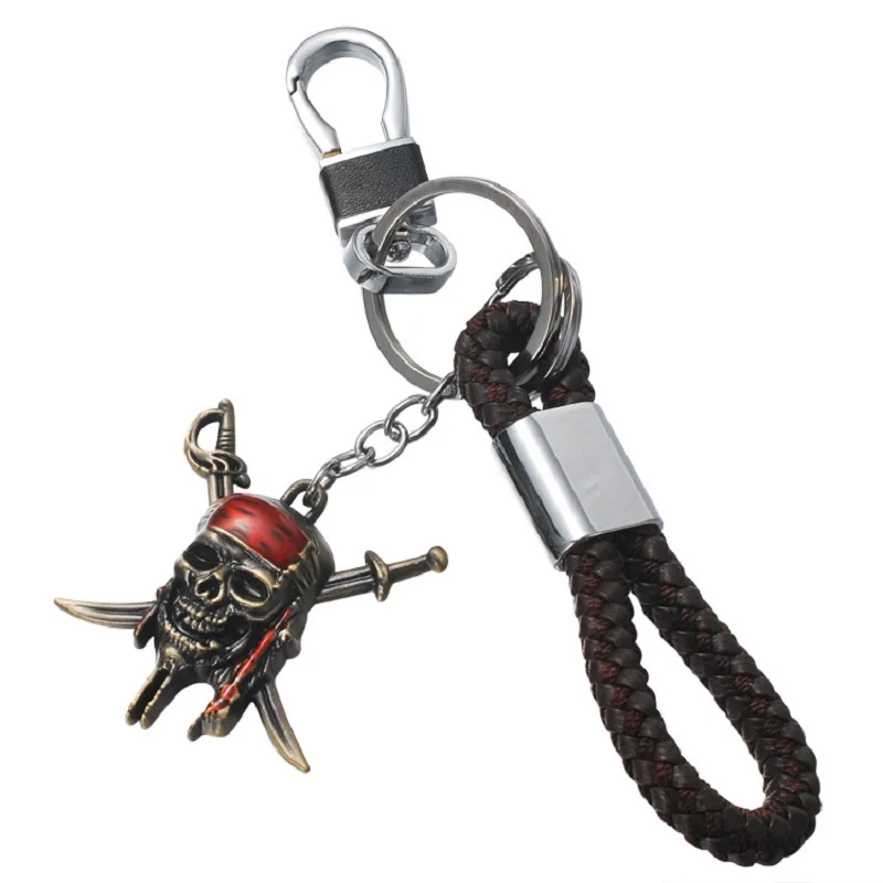 

Anime New Personality Skull Head Leather Rope Keychain School Bag Bags Boys Small Pendant Motorcycle Car Keychain Gift2021