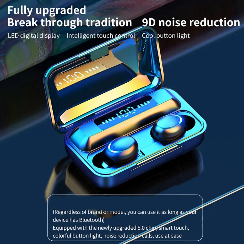 Wireless Earphones F9-5C TWS Digital Bluetooth 5.0 Earbuds 9D Stereo Sound for Phones Large Battery Capacity | Электроника