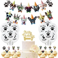 pet birthday party decoration for home gifts cute bithday hat dog face banner paw printed balloons dog cake topper dog supplies