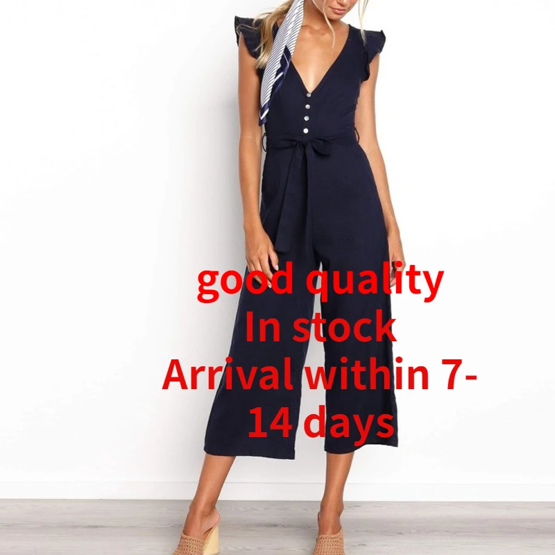 

2021 ladies jumpsuit new product deep V button jumpsuit sexy and fashionable cargo pants women wide leg pants women sweatpants