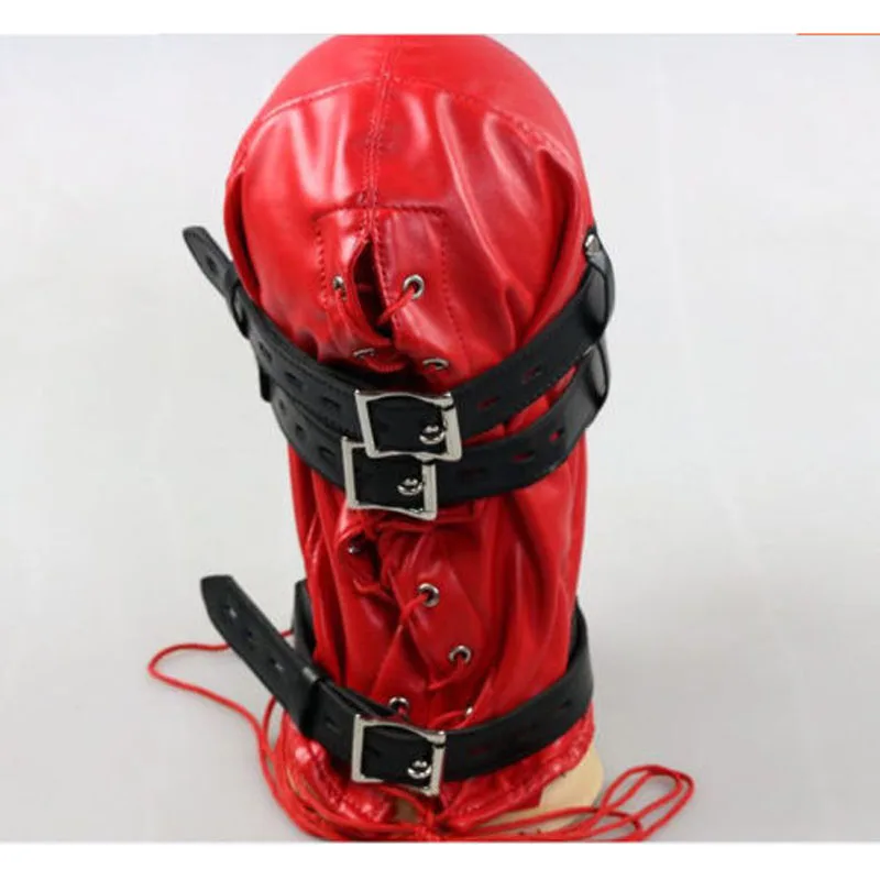 Популярный красный кожаный бондаж двухцветный сенсорный лишение капюшон полный