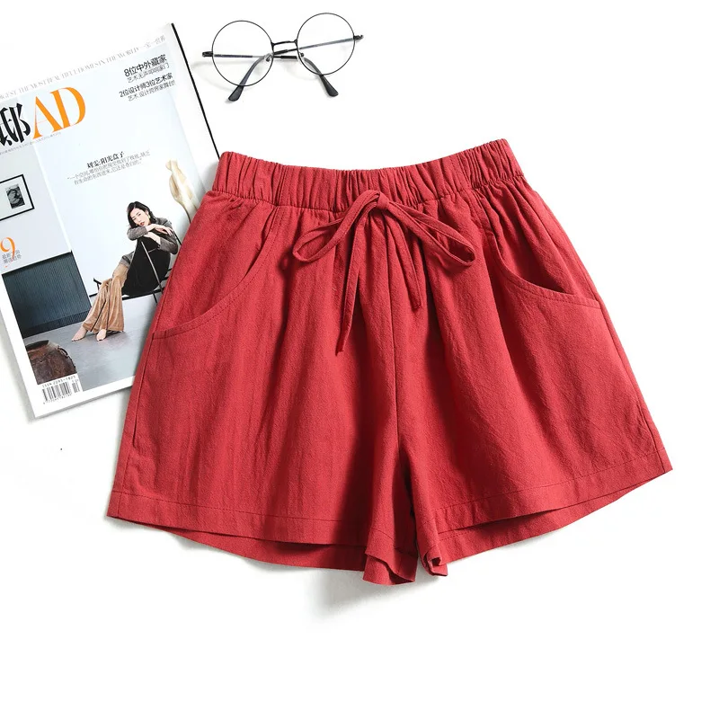 

Cotton And Linen Shorts Women'S Summer Loose Wide Leg Pants Show Thin Elastic Waist For Sports And Leisure Wear