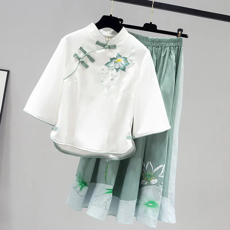 

Improved Version Hanfu Women's Wear Two Pieces Of Cheongsam Dress Suit Dress Age Reduction New Summer 2021 Genuine Factory Hot