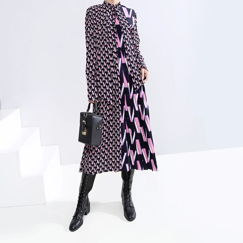 Новинка 2021 женское платье с длинными рукавами в Корейском стиле розовое