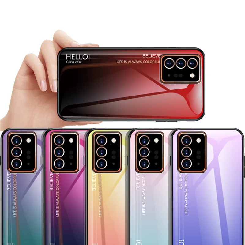 Закаленное стекло чехол для телефона Samsung Galaxy Note 20 Plus противоударный градиентный