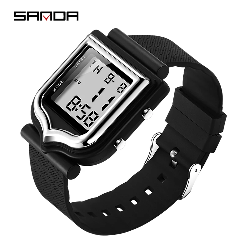 black silver SANDA, спортивные часы, мужские электронные часы, многофункциональные часы, мужские электронные часы, мужские светодиодный электронные часы - Цвет: black silver