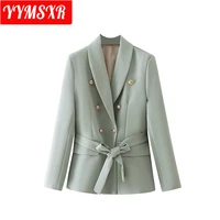 women blazer jacket autumn and winter new style european american solid color suit button belt mid length blouse loose clothes
