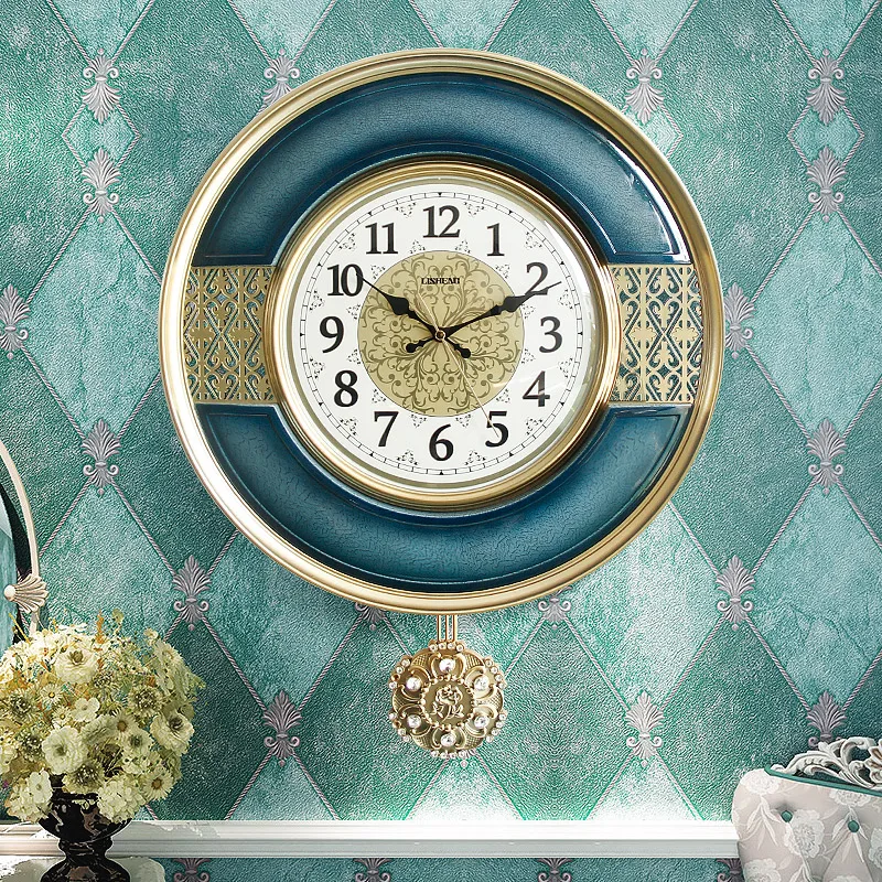 

European Large Wall Clock Creative Living Room Retro Pendulum Wall Clock Luxury Quartz Wall Watch Home Decoration DD60WC