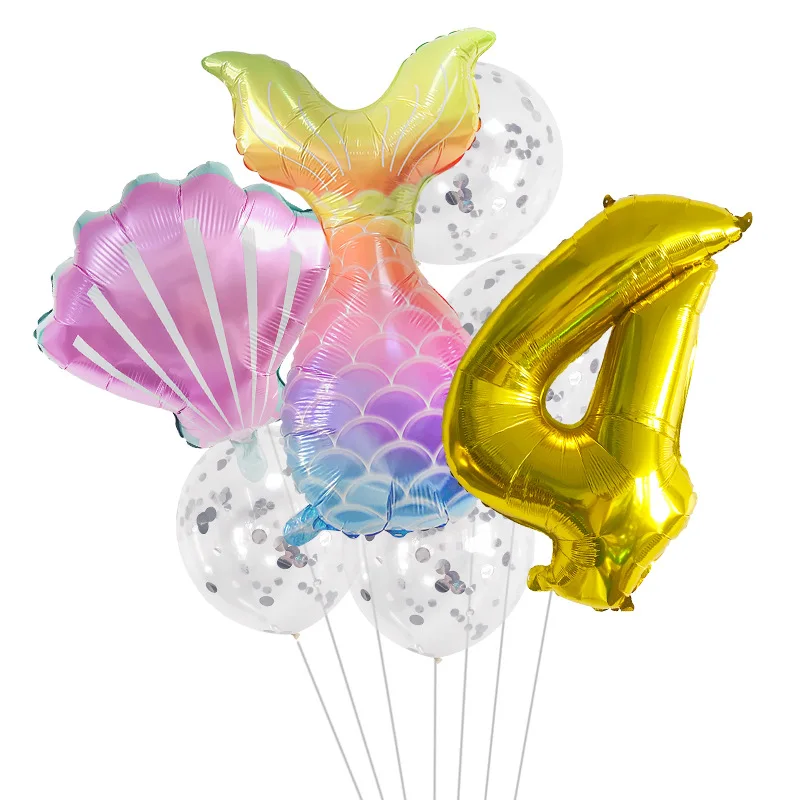 

7pcs Mermaid Balloon Set Children's Birthday Party Decoration Year Old Number 32 Inch Aluminum Film Balloon Set