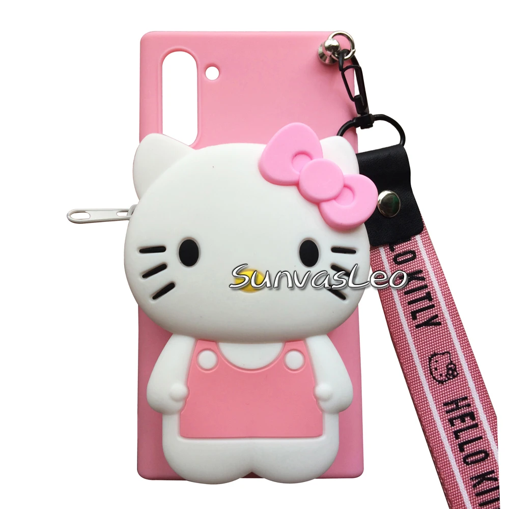 Pink KT 3D кошелек для samsung Galaxy Note 10/Note 10 Plus, мягкий силиконовый чехол с изображением животных из мультфильма, чехол-кошелек, чехол для телефона с цепочкой и кабелем - Цвет: Pink KT