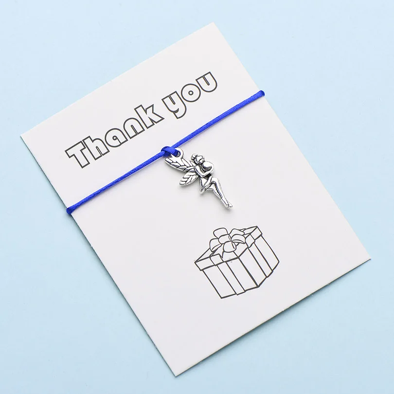 2 IYOE Wish Card Thank You Чарм "Фея" браслеты для женщин девушек ручной тканый счастливый красный браслет с огранкой и Висячие Подарочные ювелирные изделия - Окраска металла: 2