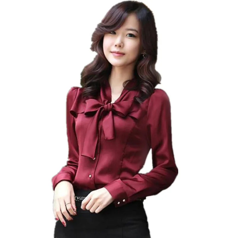 2021 с рубашкой и галстуком бабочкой для женщин Весна длинным рукавом шифоновая