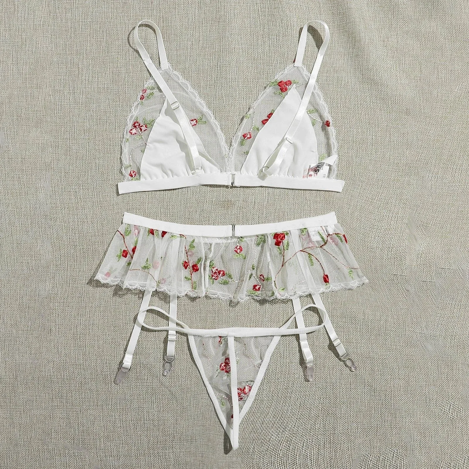 Комплект из 3 предметов кружевные с вышивкой в виде цветов комплект