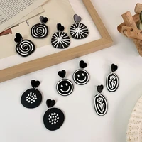 geometric acrylic black and white contrast earrings european and american exaggerated love smiley face flower earrings for women