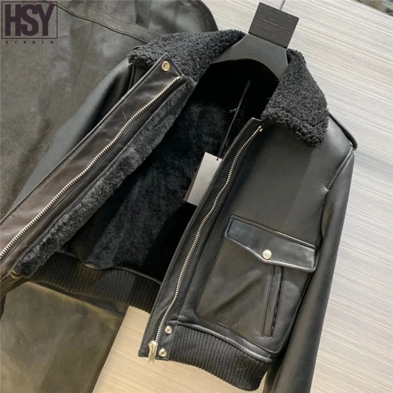 【HSY】2019 Осень Зима Новое Женское пальто темперамент лацкан Турция овчина мех