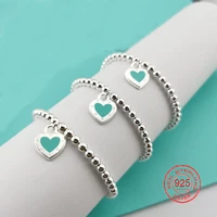 s925 sterling silver ladies classic enamel heart shaped 4mm beaded bracelet european and american popular lover gift