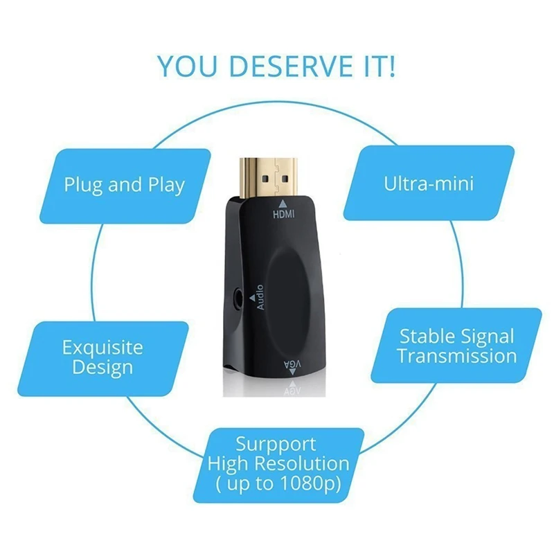 1080P HDMI папа к VGA Женский адаптер видео конвертер с аудио выходом N3 черный |
