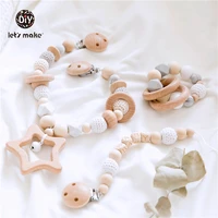 baby wooden teether wooden pram clip baby mobile pram personalize silicone bead pacifier chain chewable silicone rattle baby toy