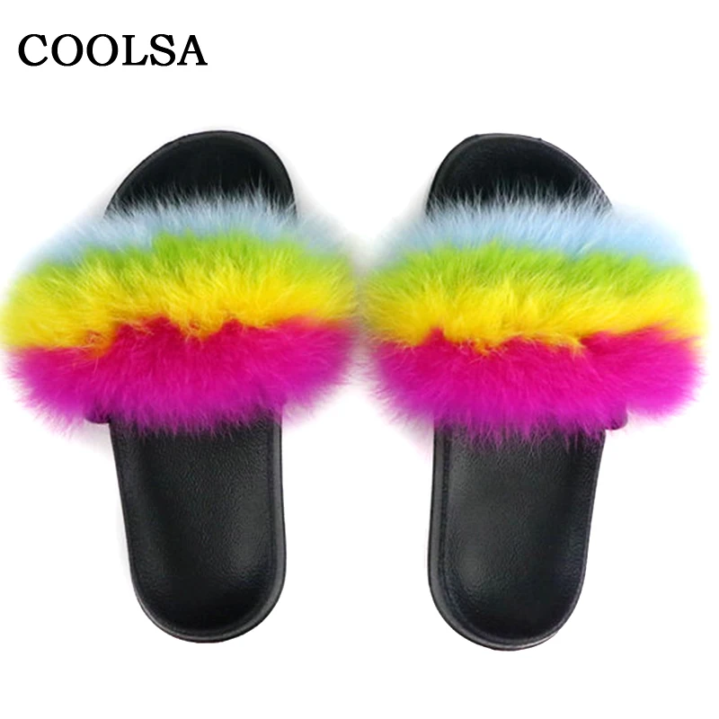 mixed color G Coolsa/летние женские шлепанцы из лисьего меха; шлепанцы без задника с натуральным мехом; женские домашние Вьетнамки; повседневные сандалии с мехом; модная пушистая плюшевая обувь - Цвет: mixed color G
