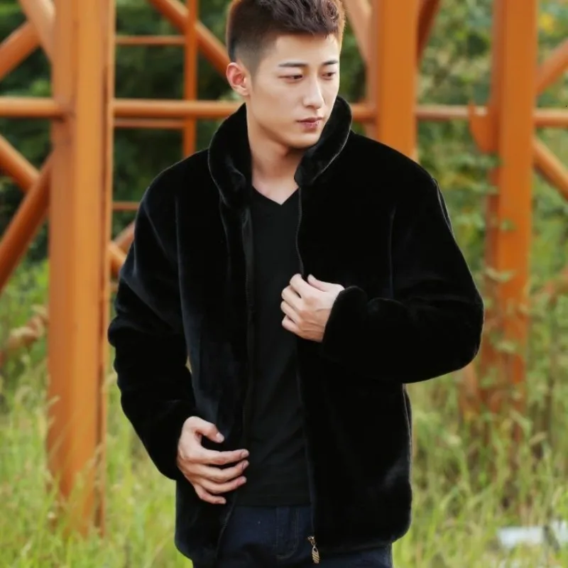 Европейская мода новинка мужское теплое меховое воротник пальто из