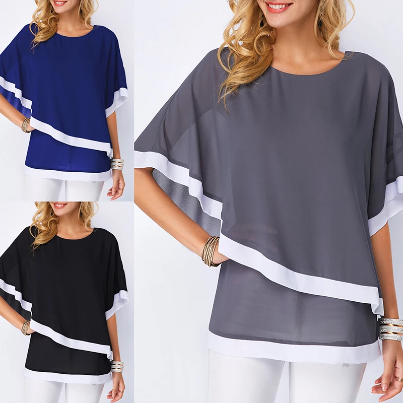 Женская шифоновая блузка 2019 повседневная рукав летучая мышь необычная рубашка