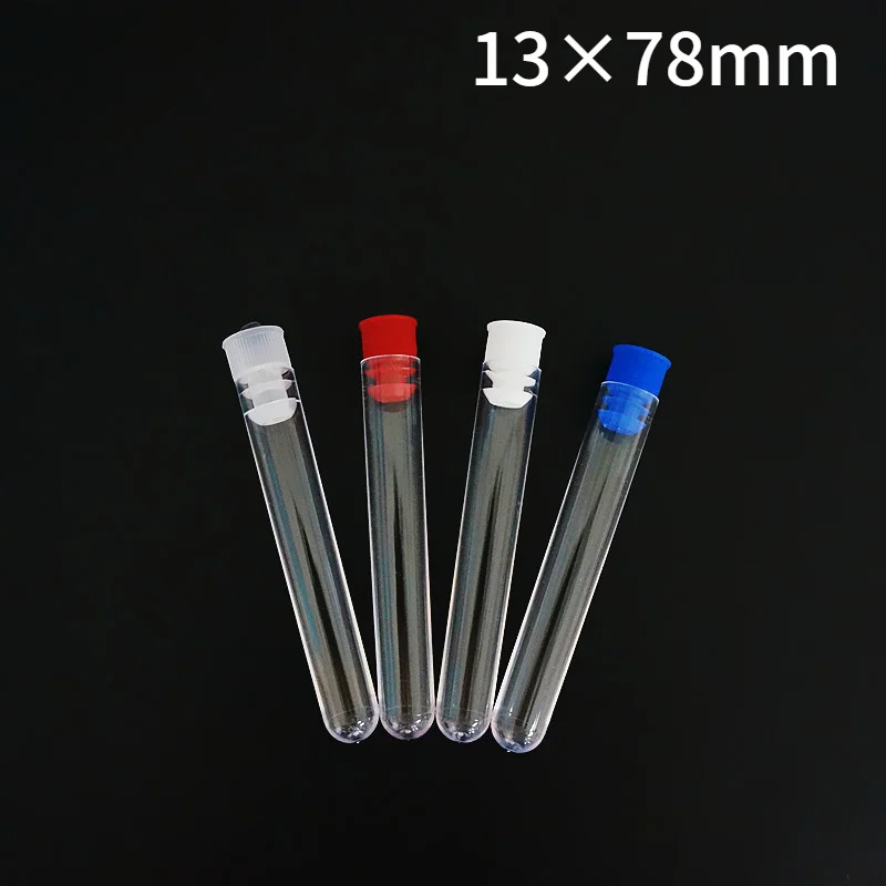 

50pcs/lot Clear Plastic Test Tube With Cap 13x78mm U-shaped Bottom Long Test Tube Lab Supplies