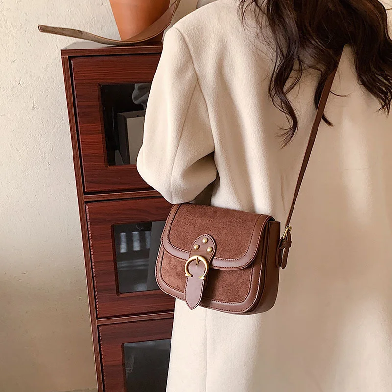 

Texture small bag women's winter new fashion contrast color small square Bag Fashion frosted Single Shoulder Messenger Bag