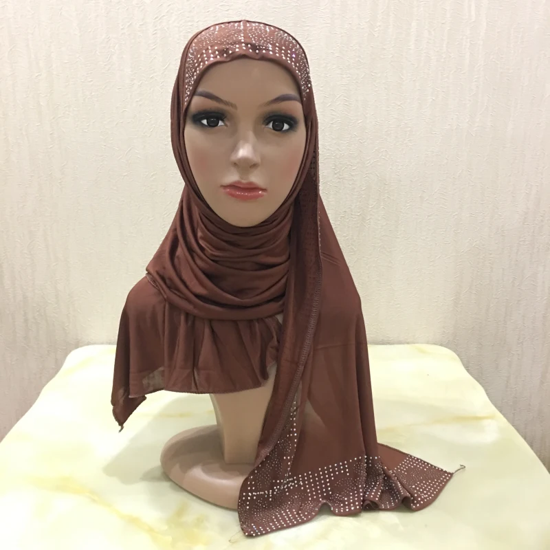 12 Цветов одна петля Щепка Стразы полиэстер Hijab шарф Мусульманский Исламский головной Обёрточная Бумага Обложка Одноцветный шарф
