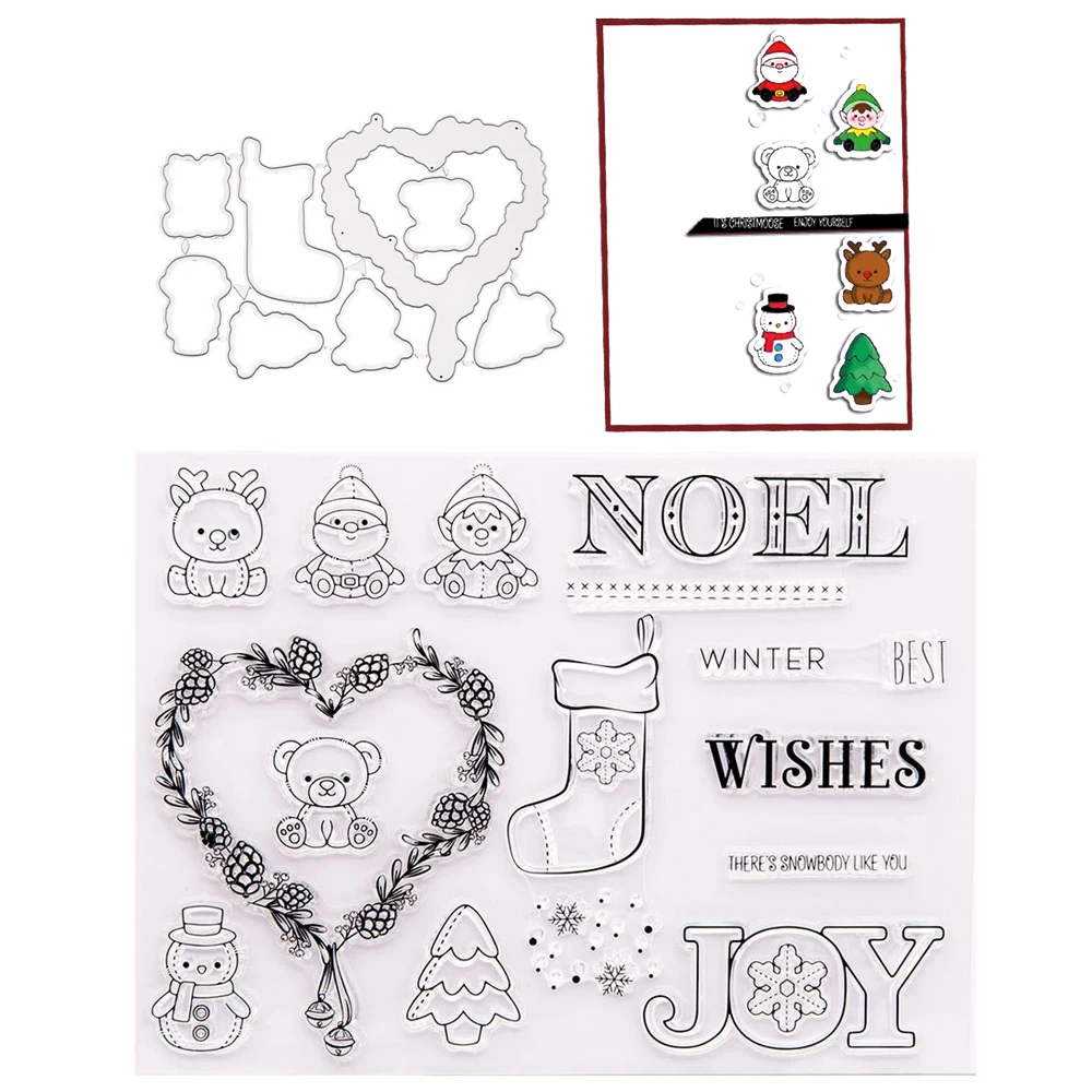 

Christmas Stamp and Dies Santa Claus New Clear Stamp with Metal Cutting Die Scrapbooking for DIY Craft Paper Card Tools