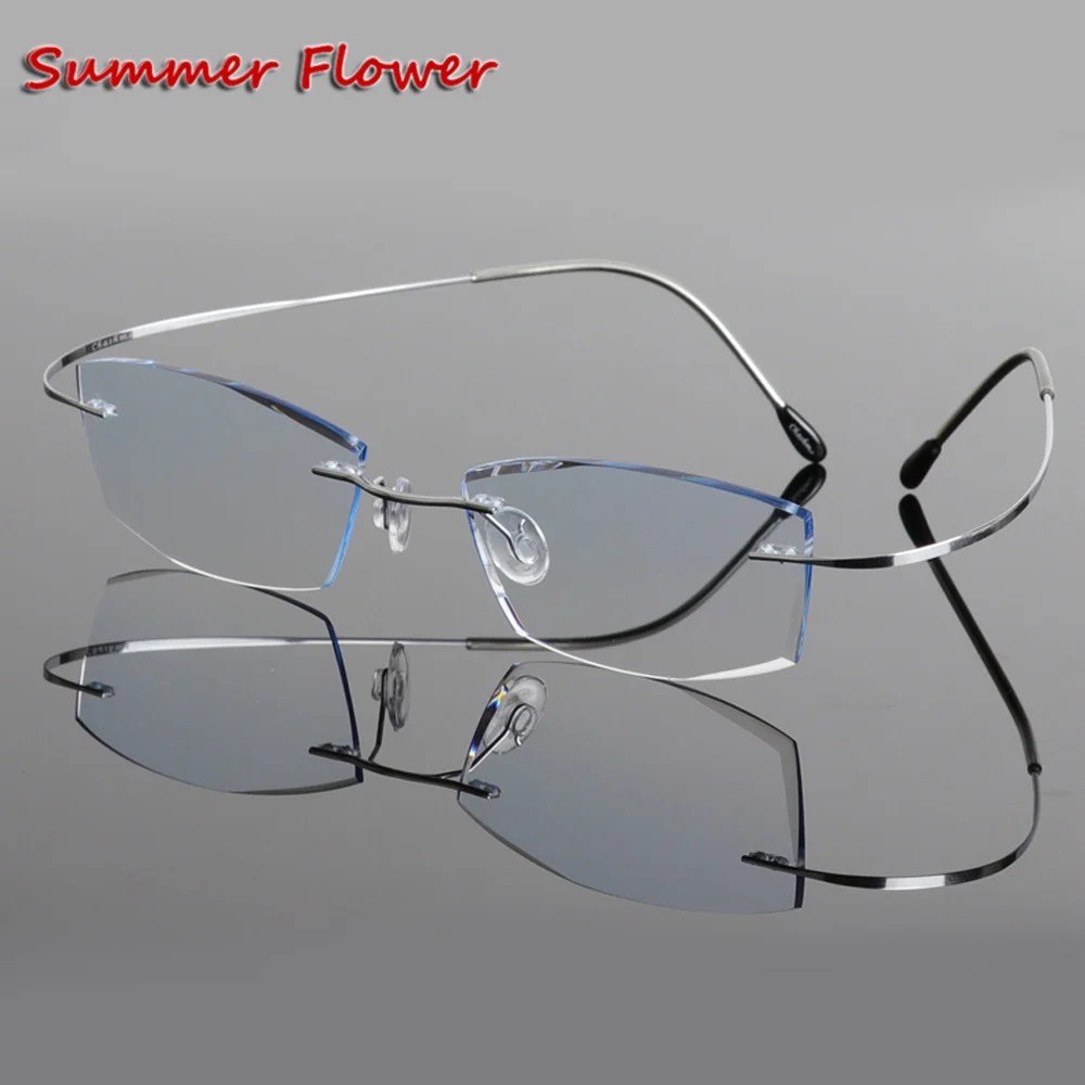 

Brand B Titanium Ultra Light Tint Glass Men Stylish Eye Glasses Frame Diamond Trimmed Colored Lenses Men Eyeglasses