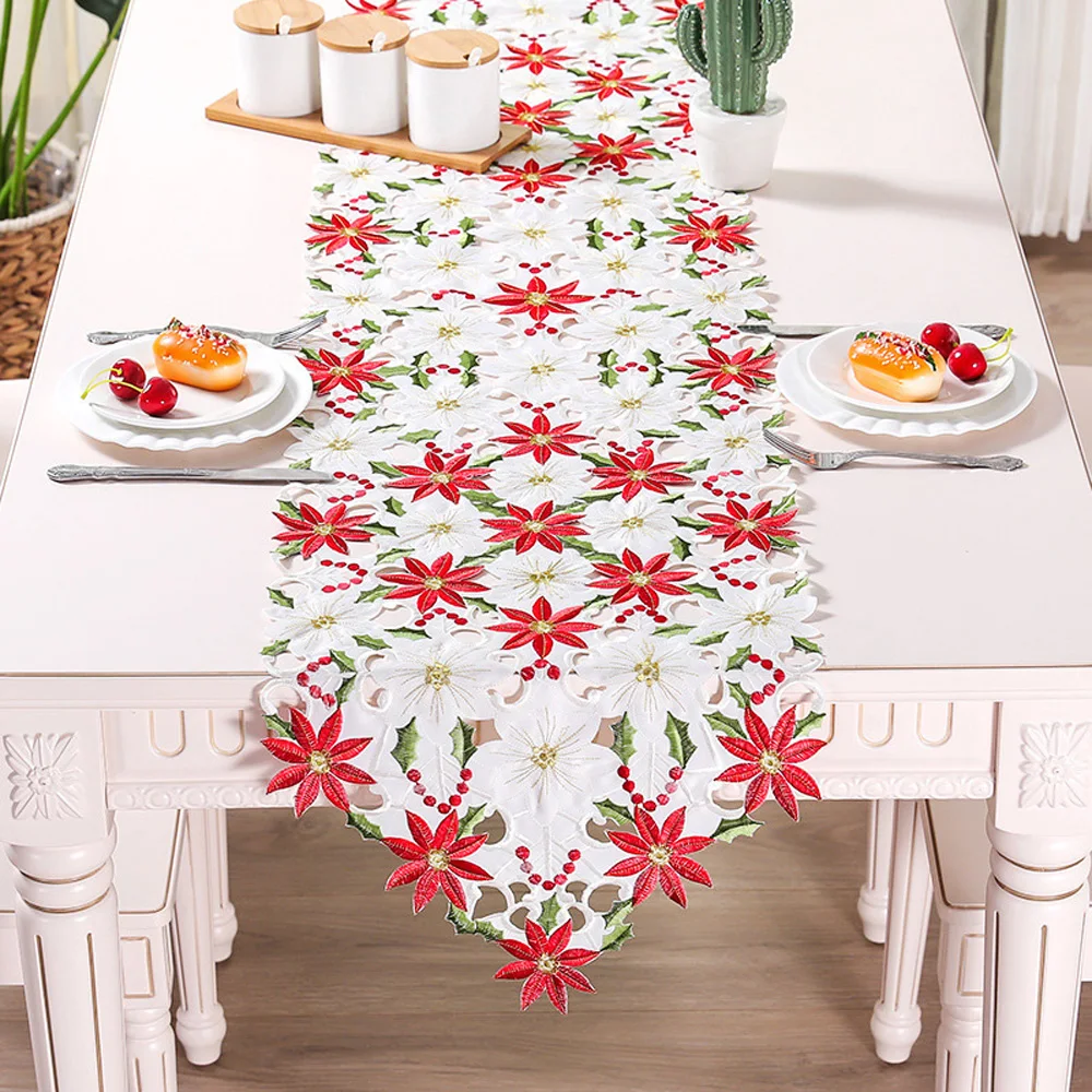 

Table Decorations Floral Christmas Tablecloth Embroidered Table Runner Placemats Party Christmas Decorations 1Pcs