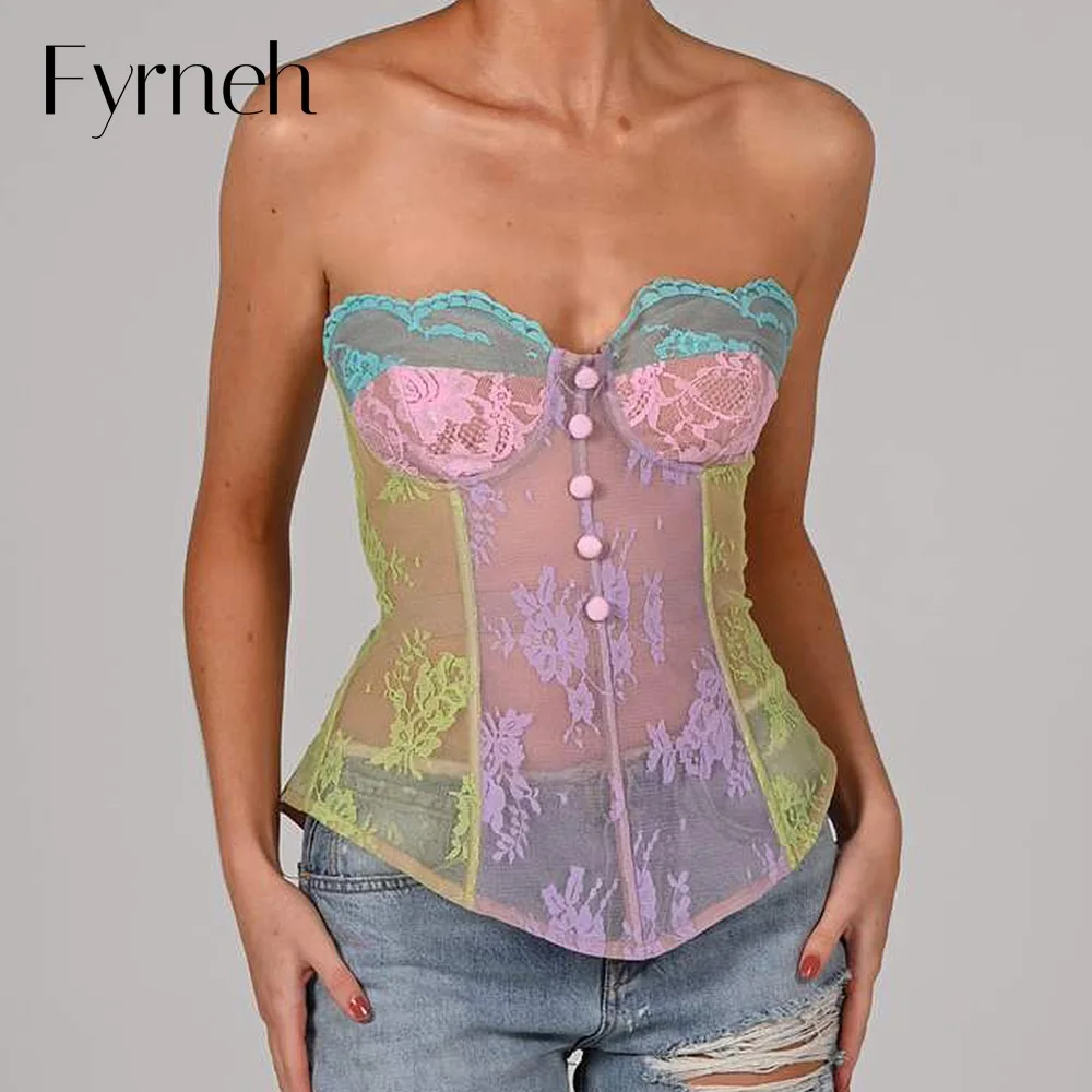 

Новый сексуальный кружевной топ на бретелях Fyrneh, шикарные пуговицы, блузки для отпуска вечерние Ринок, наряды для ночного клуба, элегантный ...