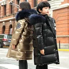 Детская куртка на утином пуху, для мальчиков и девочек, для русской зимы, водонепроницаемая, с мехом, с капюшоном, для морозов до-30 градусов, TZ552