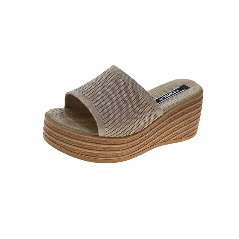 

Shoes Slippers Heels Platform Luxury Slides On A Wedge Slipers Women Low High Designer Summer 2021 Rubber PU Rome Fabric Basic