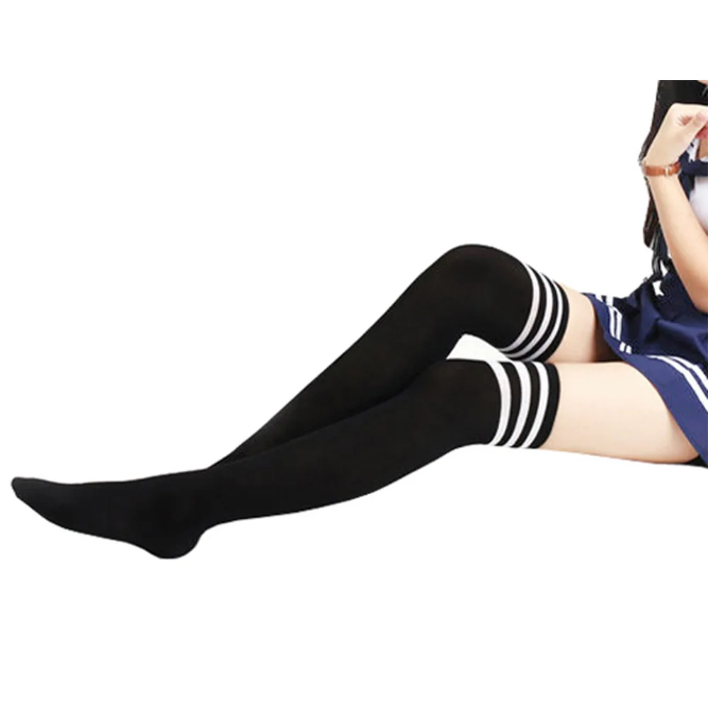 

Japanese school of love cotton thick black and white striped stockings three bars over knee-high stockings student socks