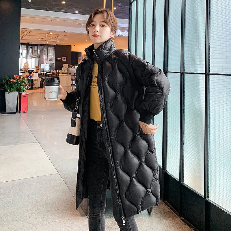 

Cotton Jacket Women's Mid-Length Stand-Collar 2020 Winter Korean-Style Glossy Over-the-Knee Woman Jacket Fashion Men's Tops Warm