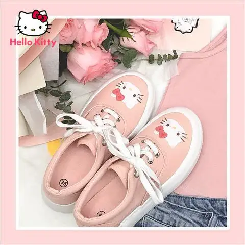 

Hello Kitty Round Head Cute Soft Sister College Casual Wild Thick-soled Canvas Shoes White Shoes