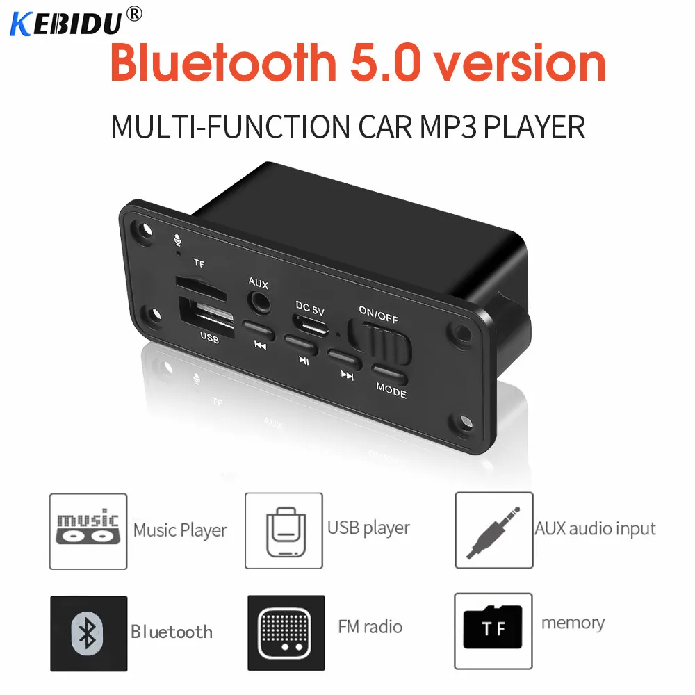 Kebidu DC 5 в Bluetooth 5,0 MP3 плеер декодер доска 2x3 Вт динамик автомобильный модуль fm-радио TF USB AUX аудио для автомобиля громкой связи новейший