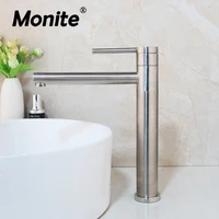 monite nickel brushed bathroom basin tap long spout solid brass 1 handle water tap vessel sink mixer faucet countertop faucet