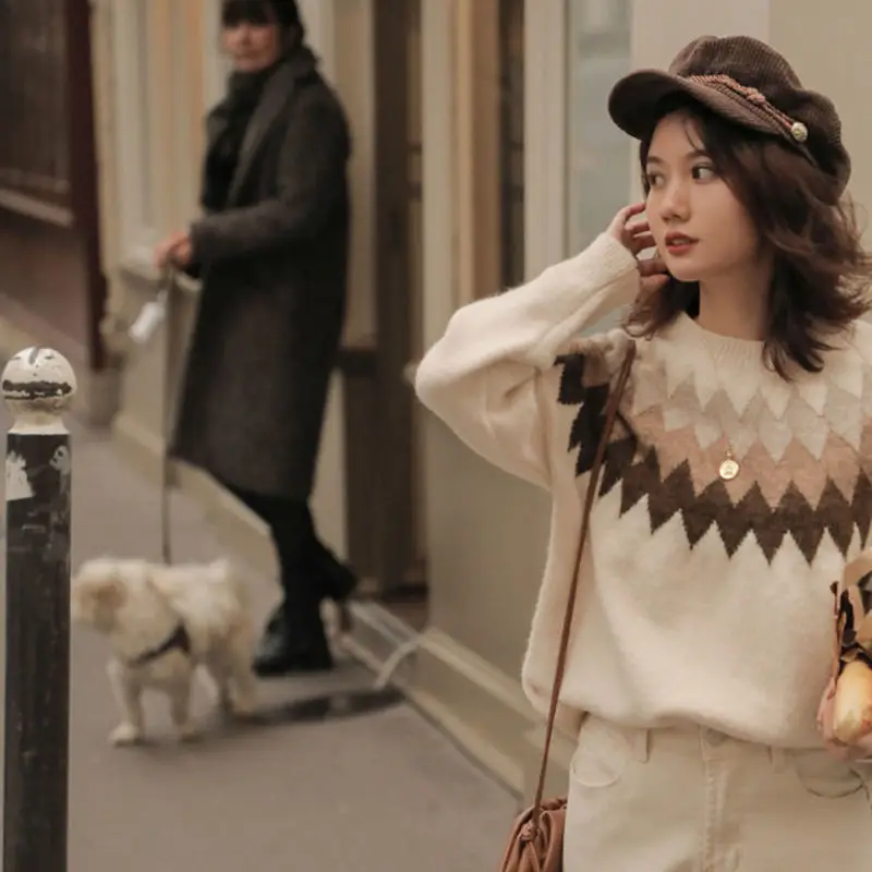 

Plus Size Sweater Pullover Knitted Sweater Loose Round Neck Sweater Fashion Winter Clothes Women Warm Sweater