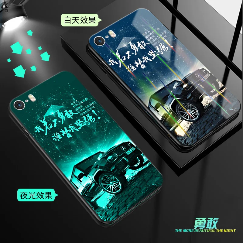 Светящийся чехол для iPhone 5 5S SE 6 6S 7 8 Plus X XR XS Max 11 Pro Max чехол, светящаяся задняя крышка из закаленного стекла, силиконовый чехол