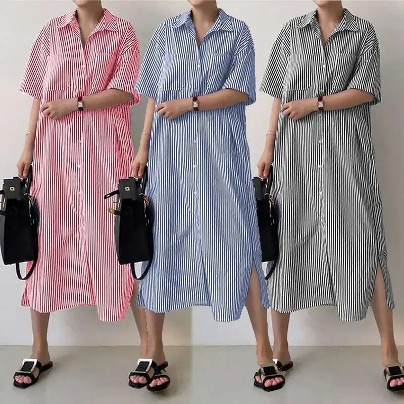 

Платье-кардиган в полоску, с V-образным вырезом, из хлопка и льна