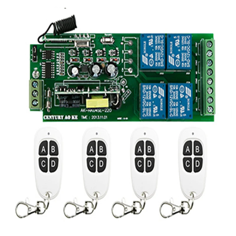 

Беспроводной реле AC85V-250V 10A реле 4CH 4 CH Беспроводной РЧ пульт дистанционного управления Управление переключателя передатчик + приемник, перек...