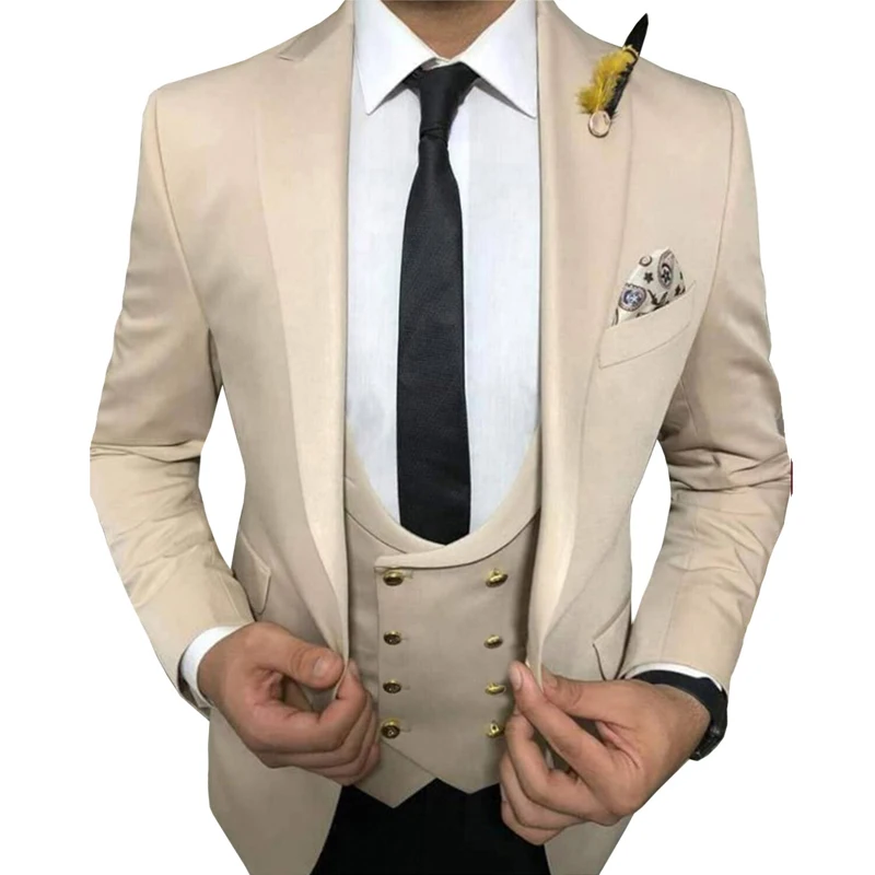 

3 Piece Slim Fit Suits for Men with Double Breasted Waistcoat Peaked Lapel Wedding Tuxedo Groomsmen Male Fashion Jacket Pants